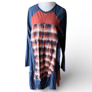 Upcycled Patchwork Plaid Chambray Dress